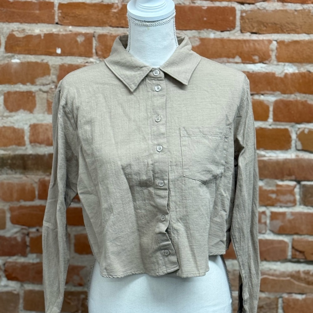 LUSH Beige Button-Up Women's Top